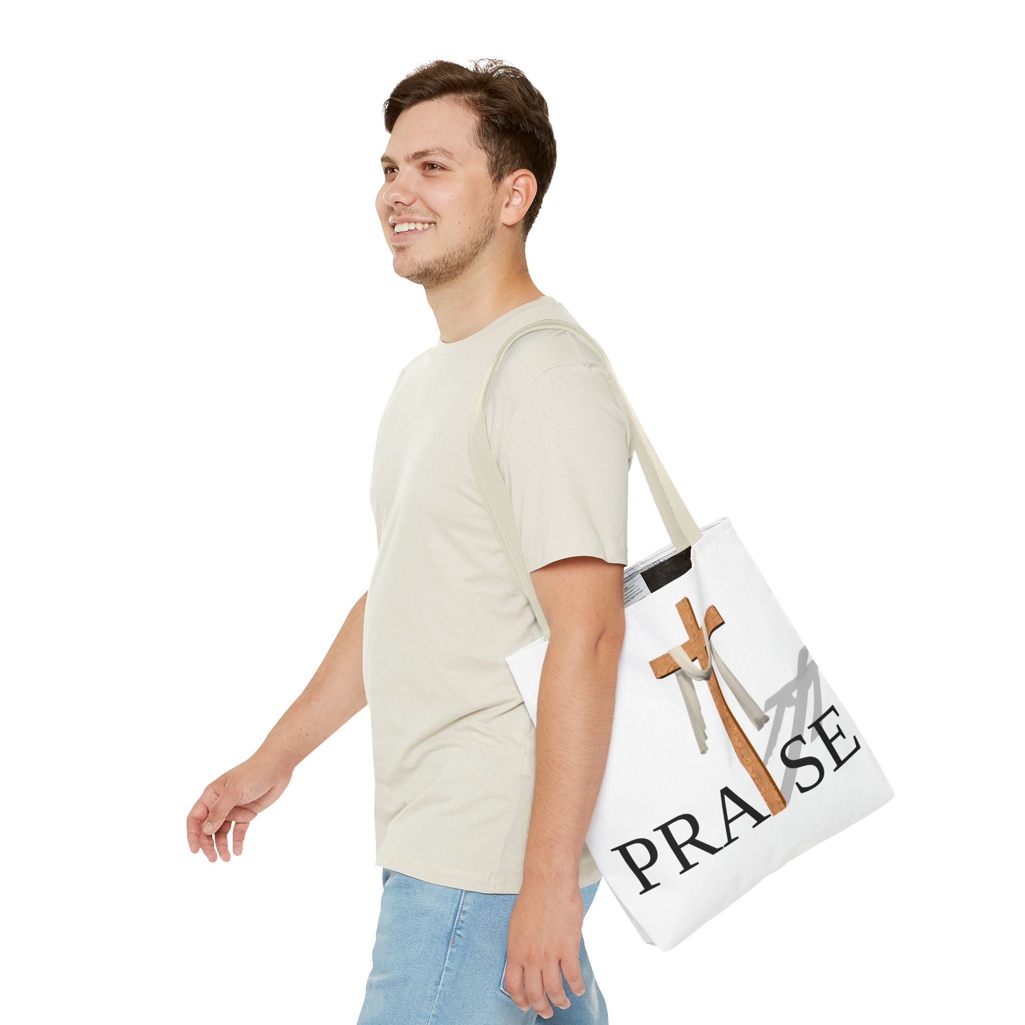 Praise and Worship White Cross Tote Bag | Christian Faith Design