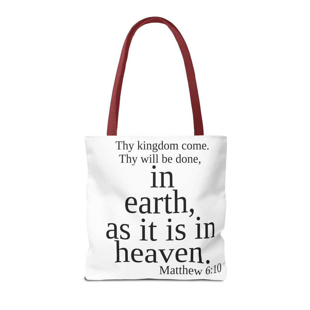 Personalized White Matthew 6:10 Bible Verse Tote Bag, City Or State | Market Grocery Craft Festival Outing, Lightweight Sturdy Polyester
