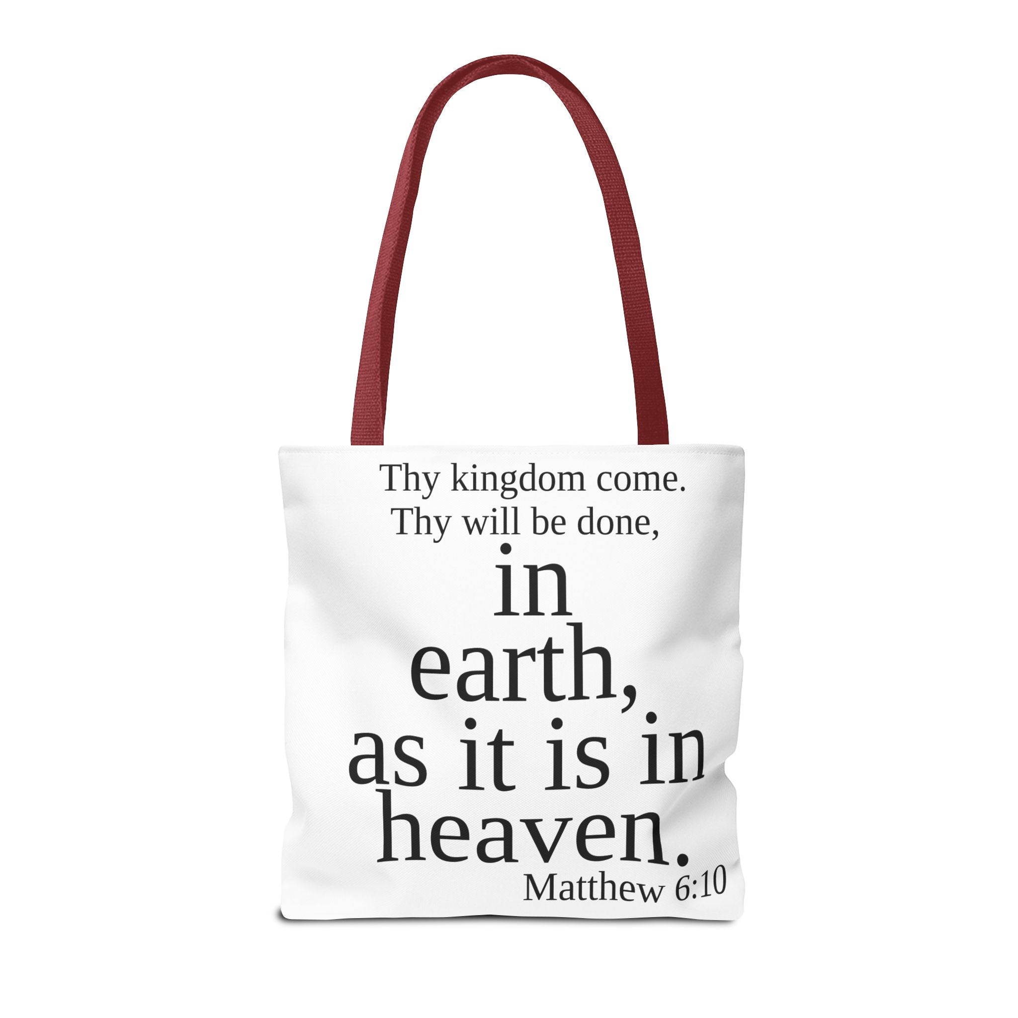 Personalized White Matthew 6:10 Bible Verse Tote Bag, City Or State | Market Grocery Craft Festival Outing, Lightweight Sturdy Polyester