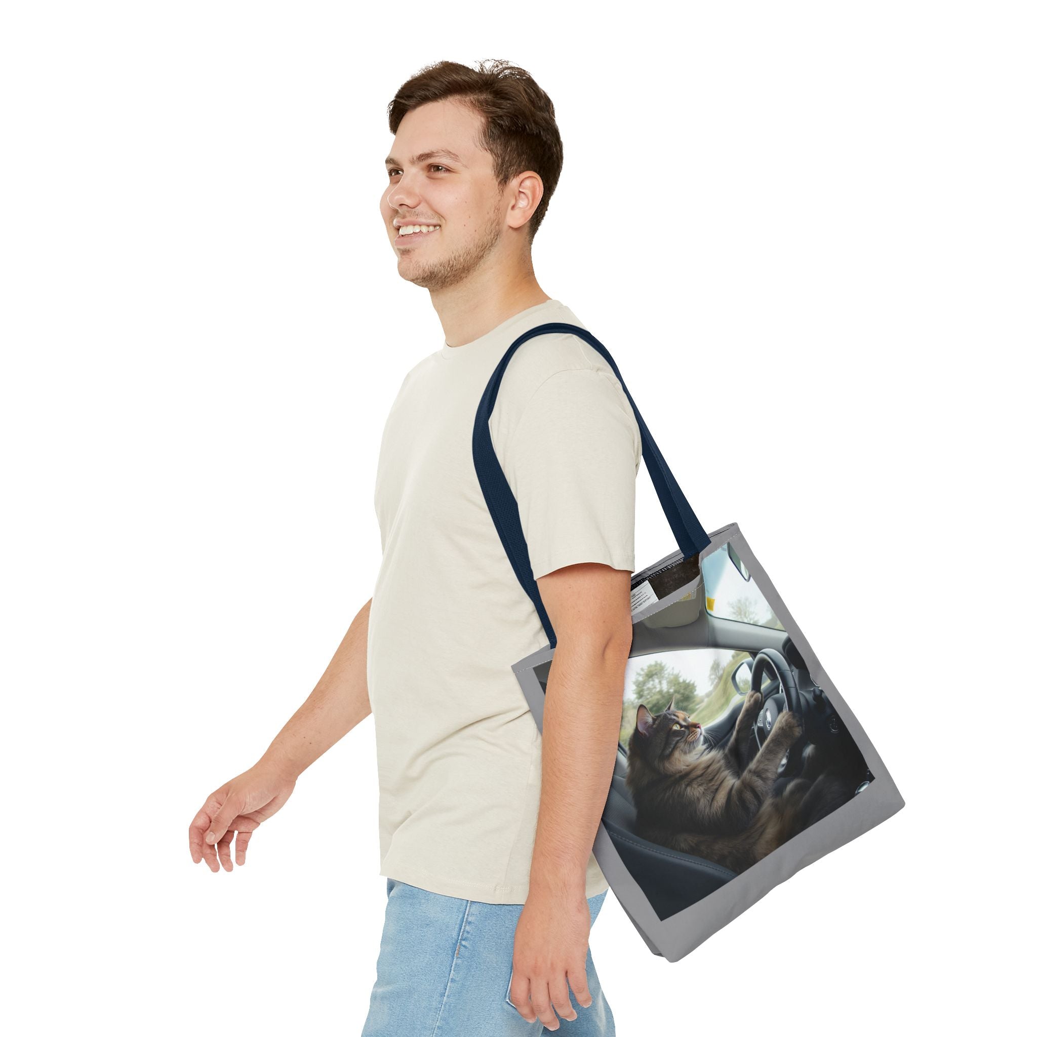 Cat in Car 2 Tote Bag, Cat Lover Gift, Animal Print Grocery Bag, Cute Kitten Shoulder Bag, Cat Lady Purse