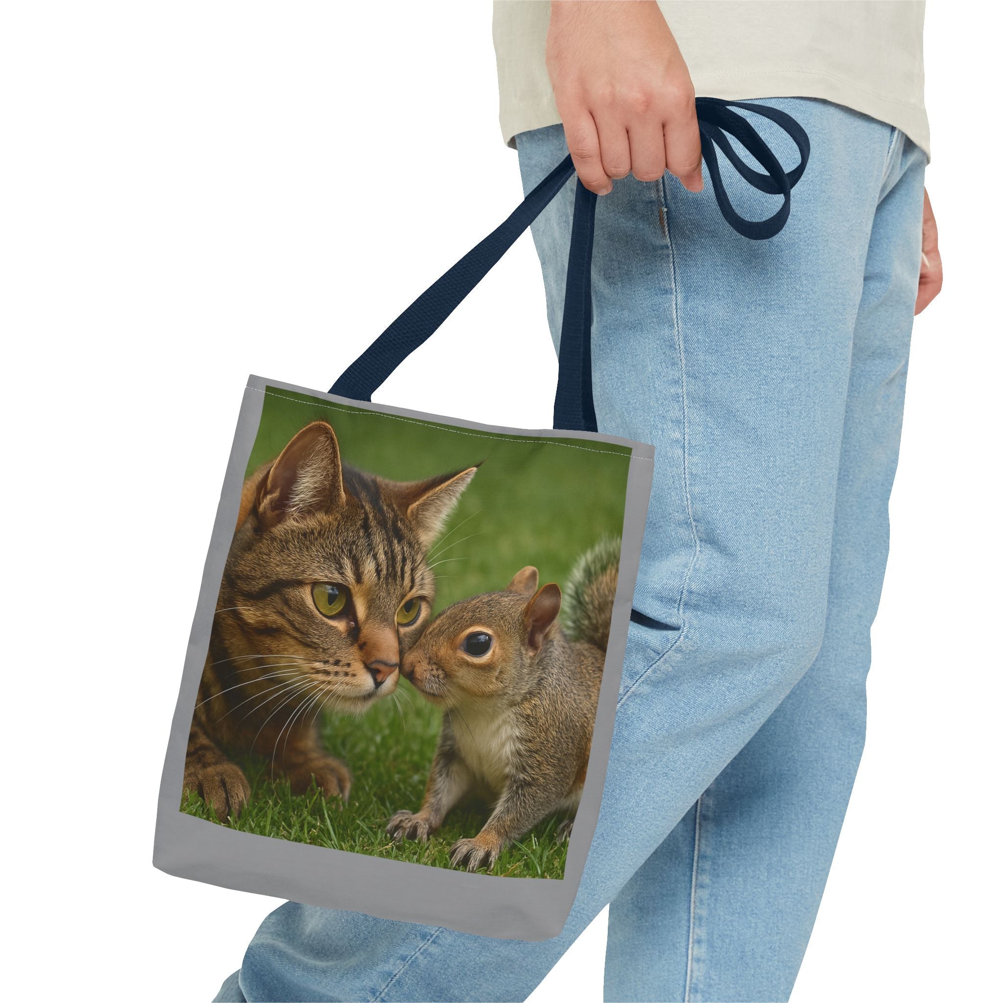 Squirrel and Cat Tote Bag - Cute Animal Print Shopping Bag, Eco-Friendly Reusable Grocery Bag, Gift for Animal Lovers, Nature Tote,