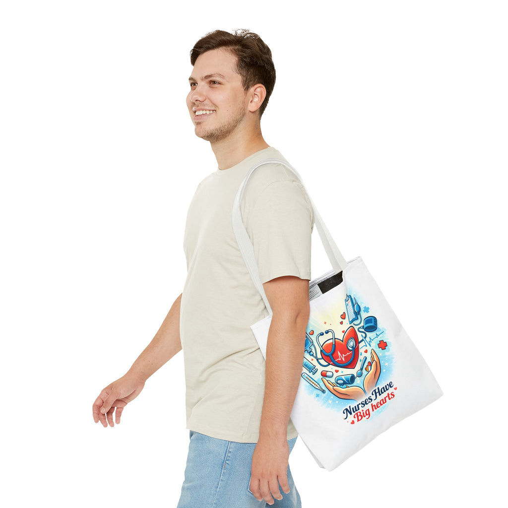 Nurses Have Big Hearts White Tote Bag | All-Over Print Tote