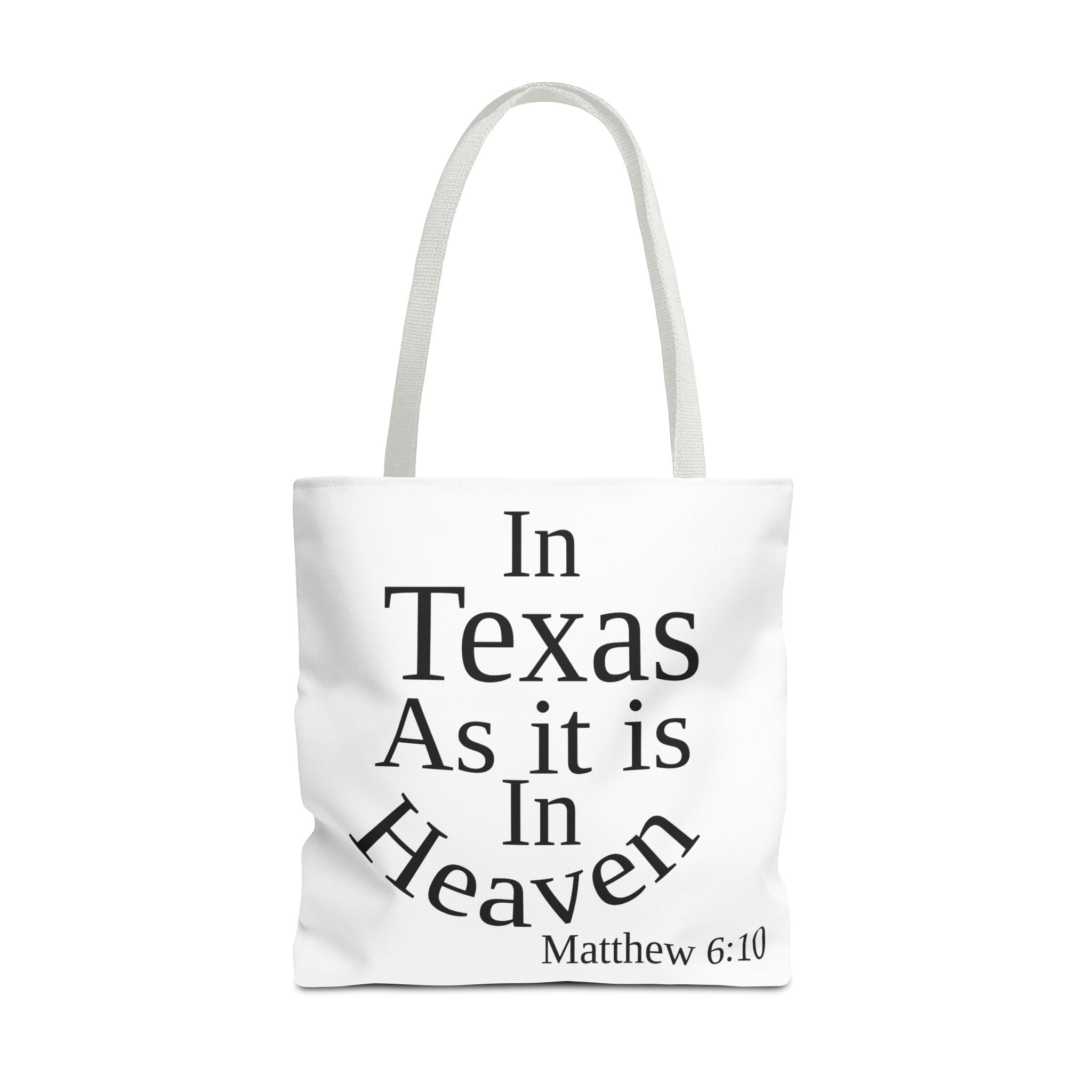 Personalized White Matthew 6:10 Bible Verse Tote Bag, City Or State | Market Grocery Craft Festival Outing, Lightweight Sturdy Polyester