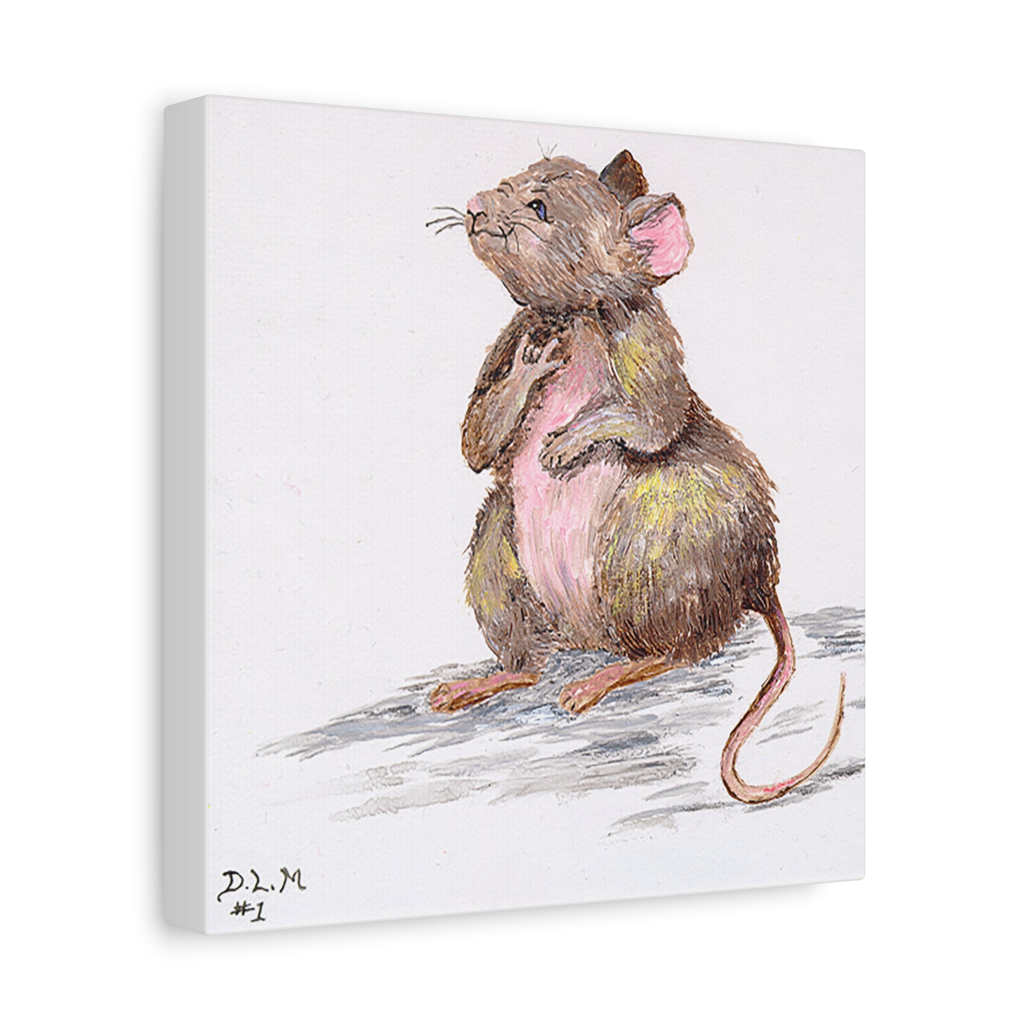 Canvas Art, Handpainted Mouse 'I Love You' Type #1; Artist - DLM, Stretched Canvas Print Wall Decor, Cute Animal Art, Unique Gift Idea