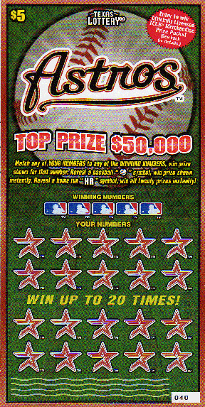 Texas Lottery MLB Game (Astros) Sample Void #1056
