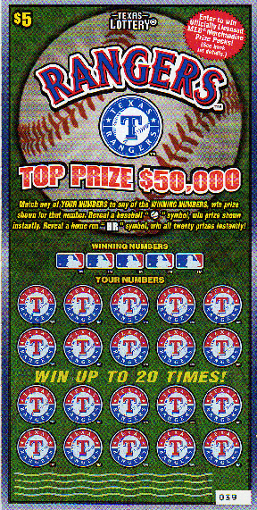 Texas Lottery MLB Game (Rangers) Sample Void #1056