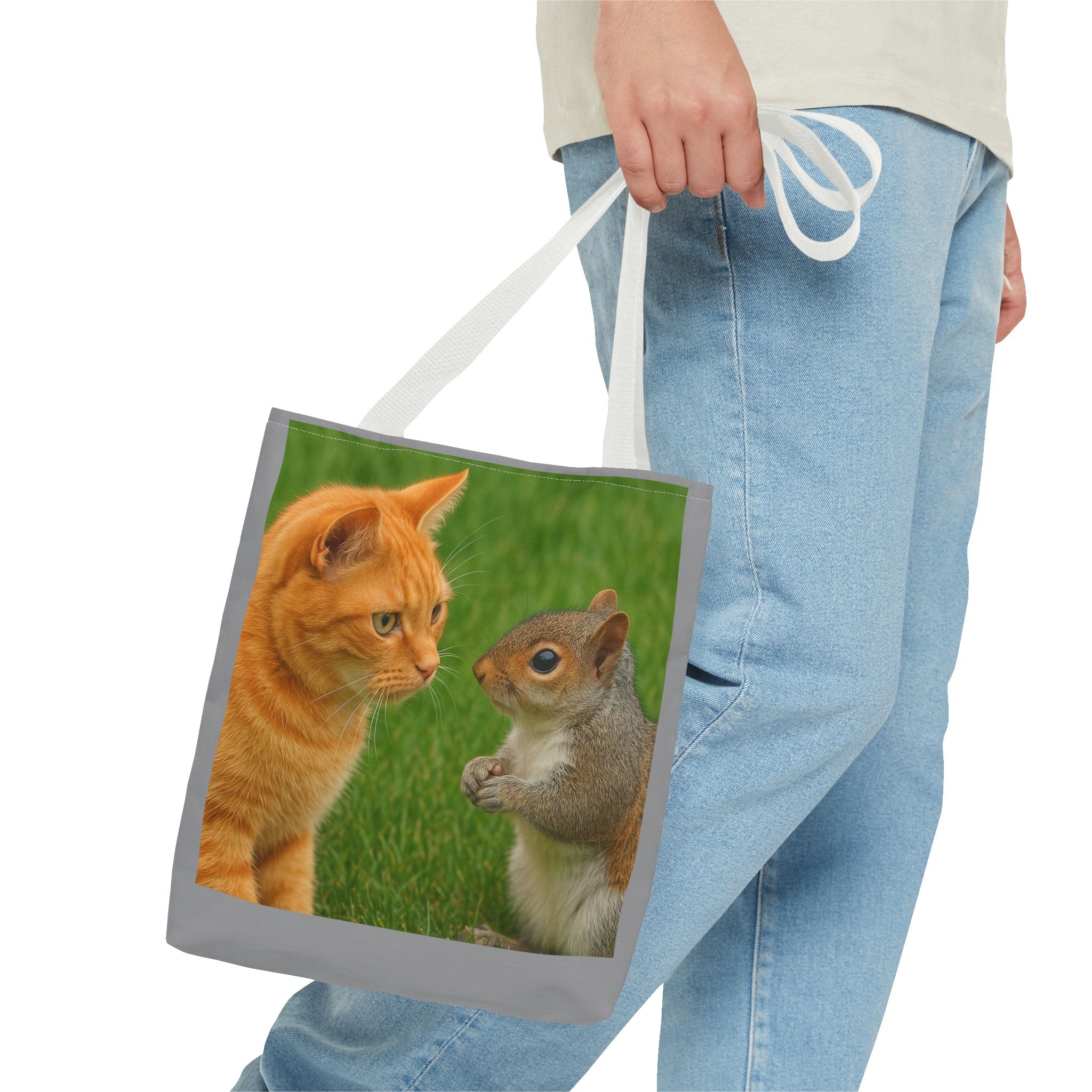 Cat and Squirrel 2 Tote Bag - Cute Animal Print Shopping Bag, Eco-Friendly Reusable Grocery Bag, Gift for Animal Lovers, Nature Tote,