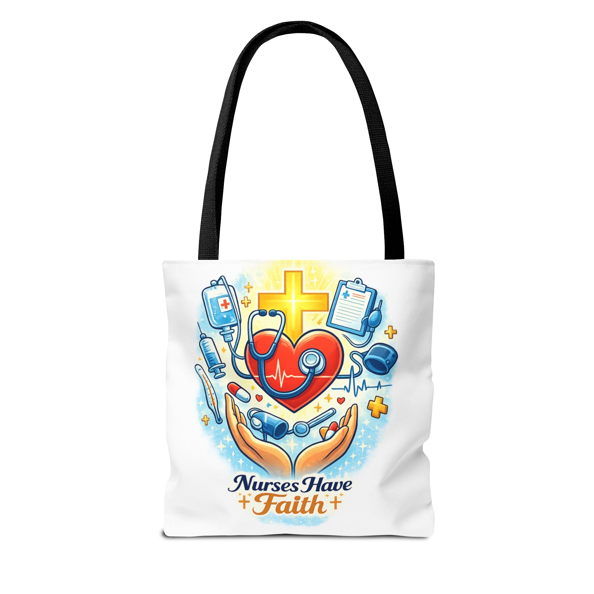 Nurses Have Faith White Tote Bag | All-Over Print Tote