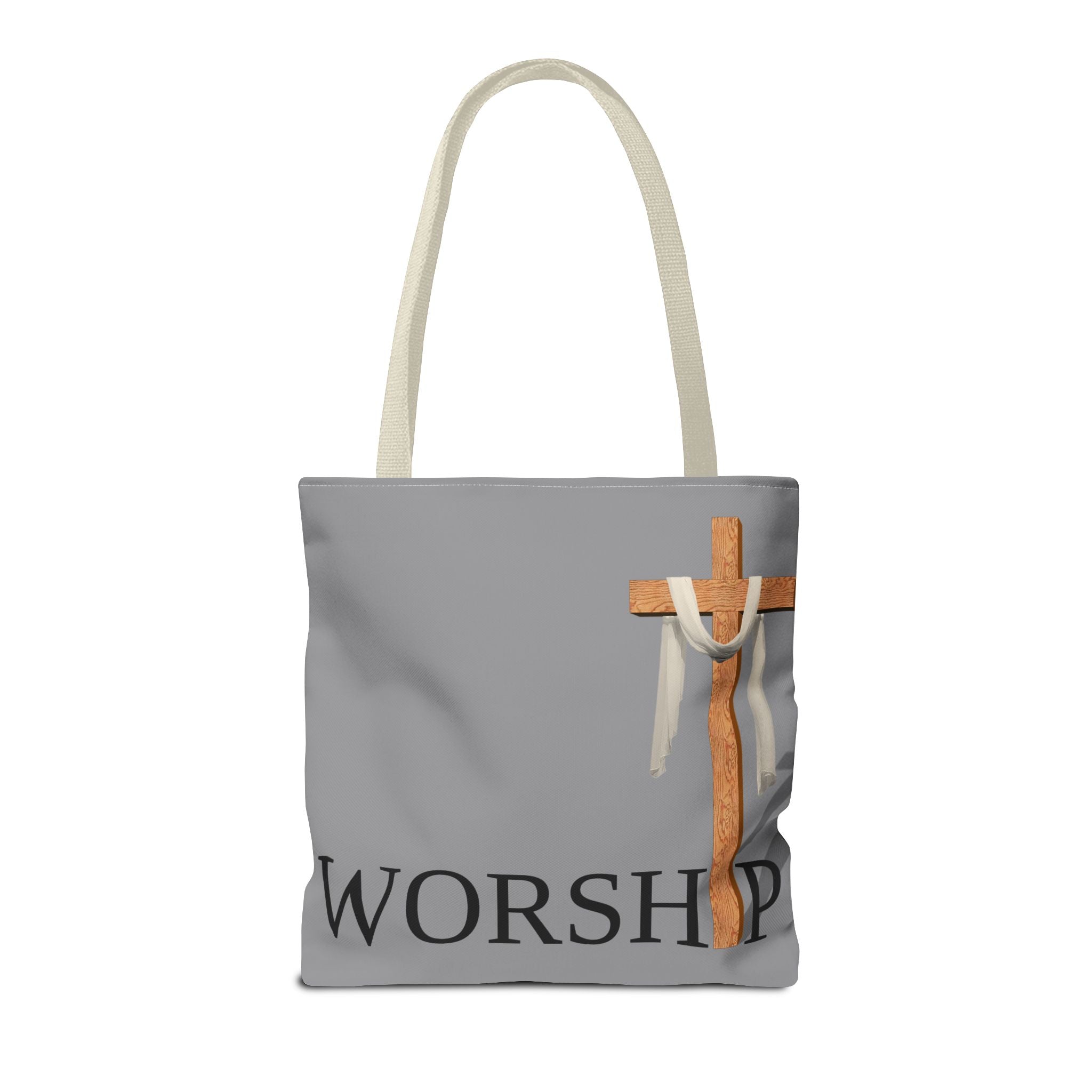 Praise and Worship Grey Cross Tote Bag | Christian Faith Design