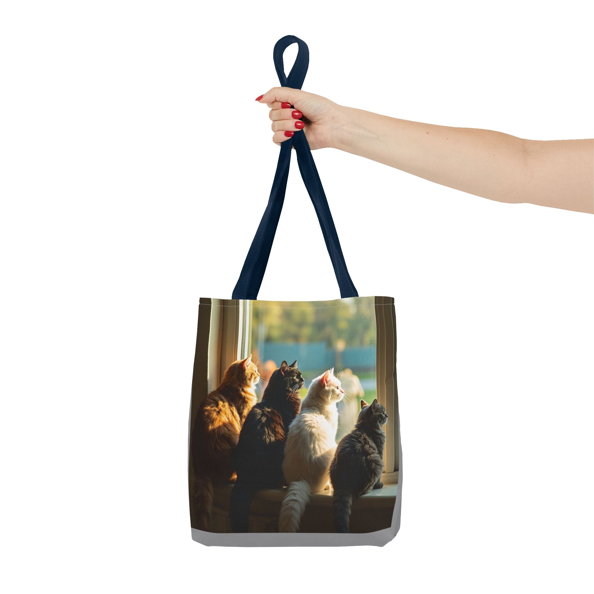Tote Bag - Four Cats in Window, Carry-All Shoulder Bag, Reusable Shopping Tote, Gift for Animal Lovers