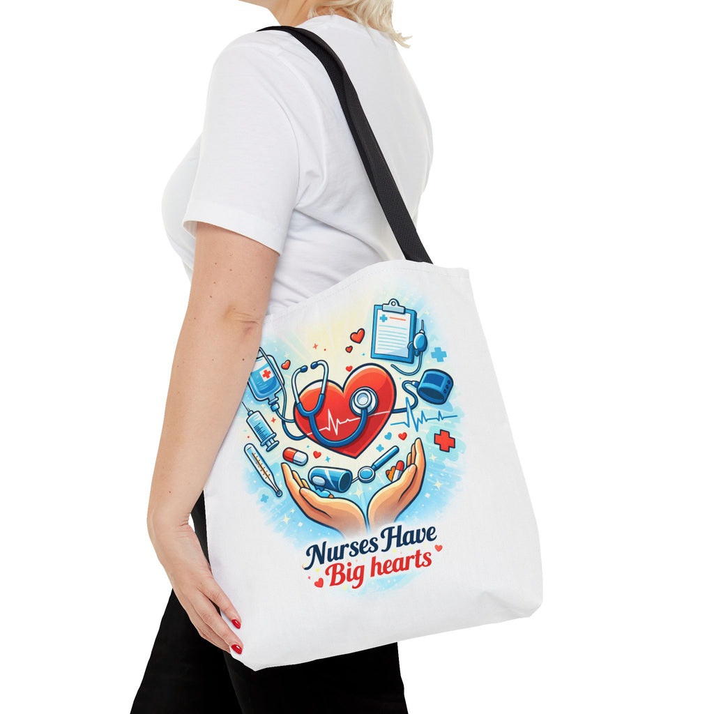 Nurses Have Big Hearts White Tote Bag | All-Over Print Tote