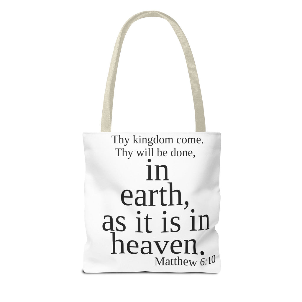 Personalized White Matthew 6:10 Bible Verse Tote Bag, City Or State | Market Grocery Craft Festival Outing, Lightweight Sturdy Polyester
