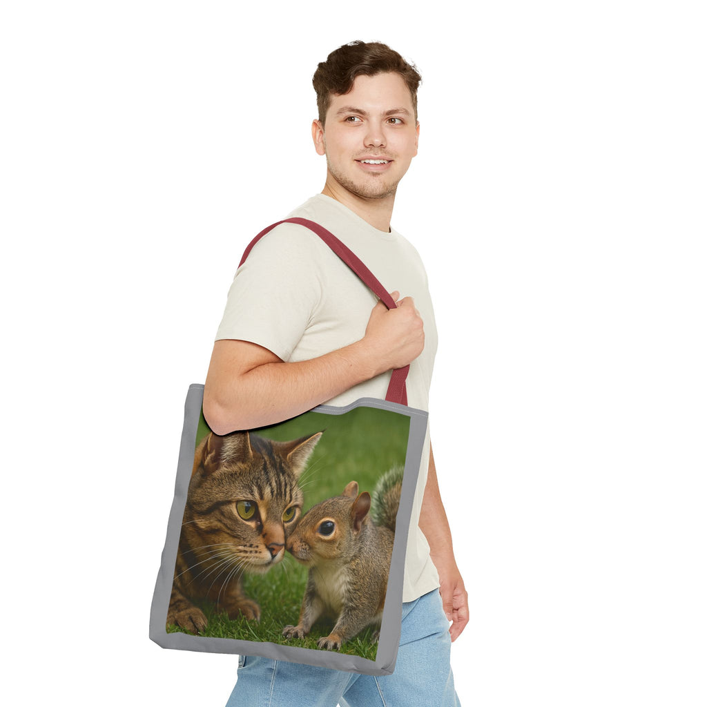 Squirrel and Cat Tote Bag - Cute Animal Print Shopping Bag, Eco-Friendly Reusable Grocery Bag, Gift for Animal Lovers, Nature Tote,