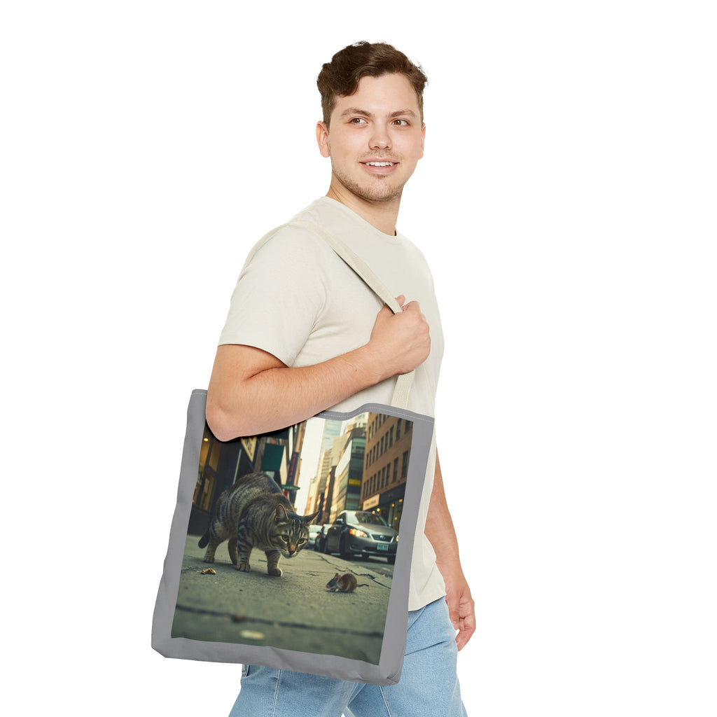 Cat and Mouse Tote Bag, Kitty Tote, Animal Print Bag, Cute Carryall, Canvas Shoulder Bag, Cat Lover Gift