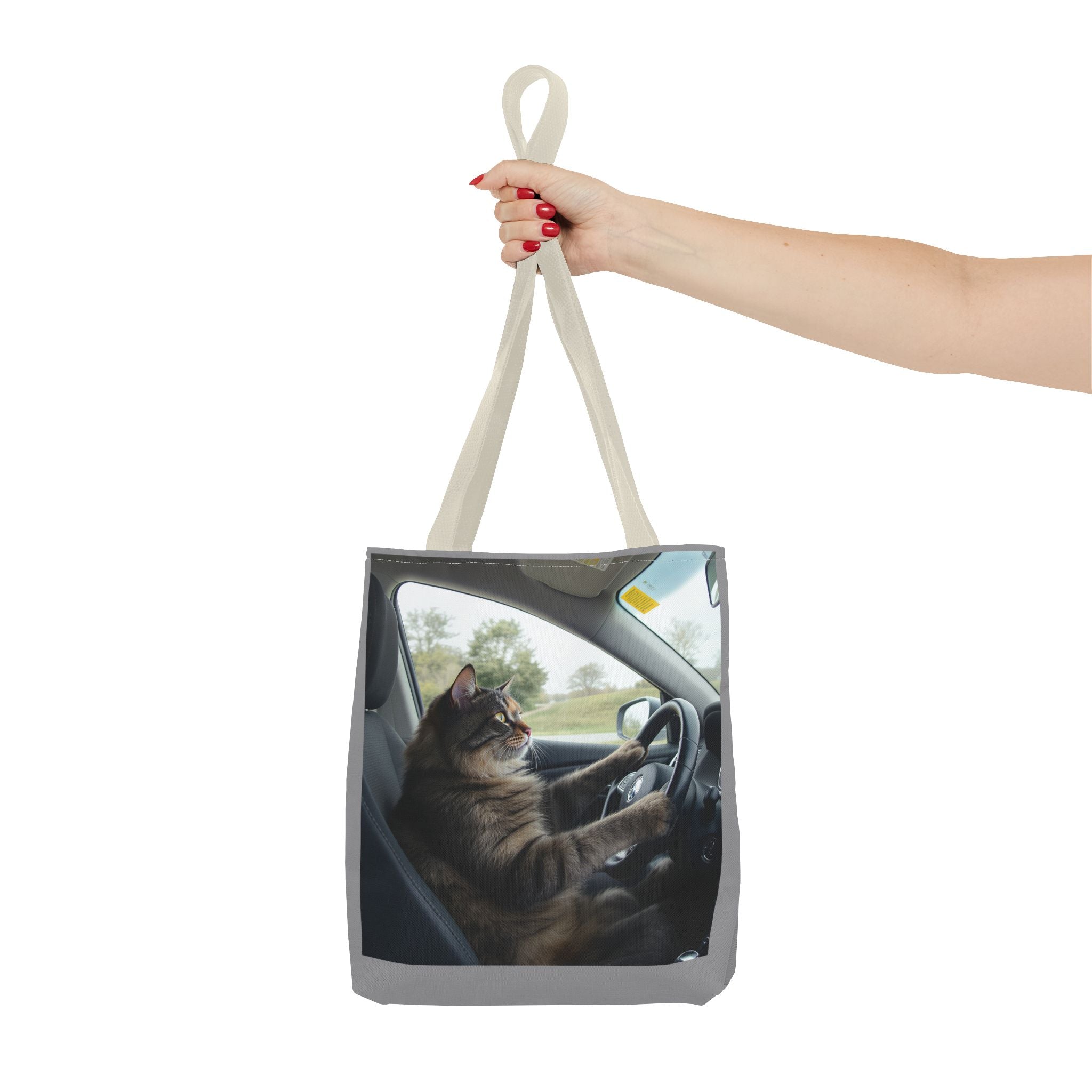 Cat in Car 2 Tote Bag, Cat Lover Gift, Animal Print Grocery Bag, Cute Kitten Shoulder Bag, Cat Lady Purse