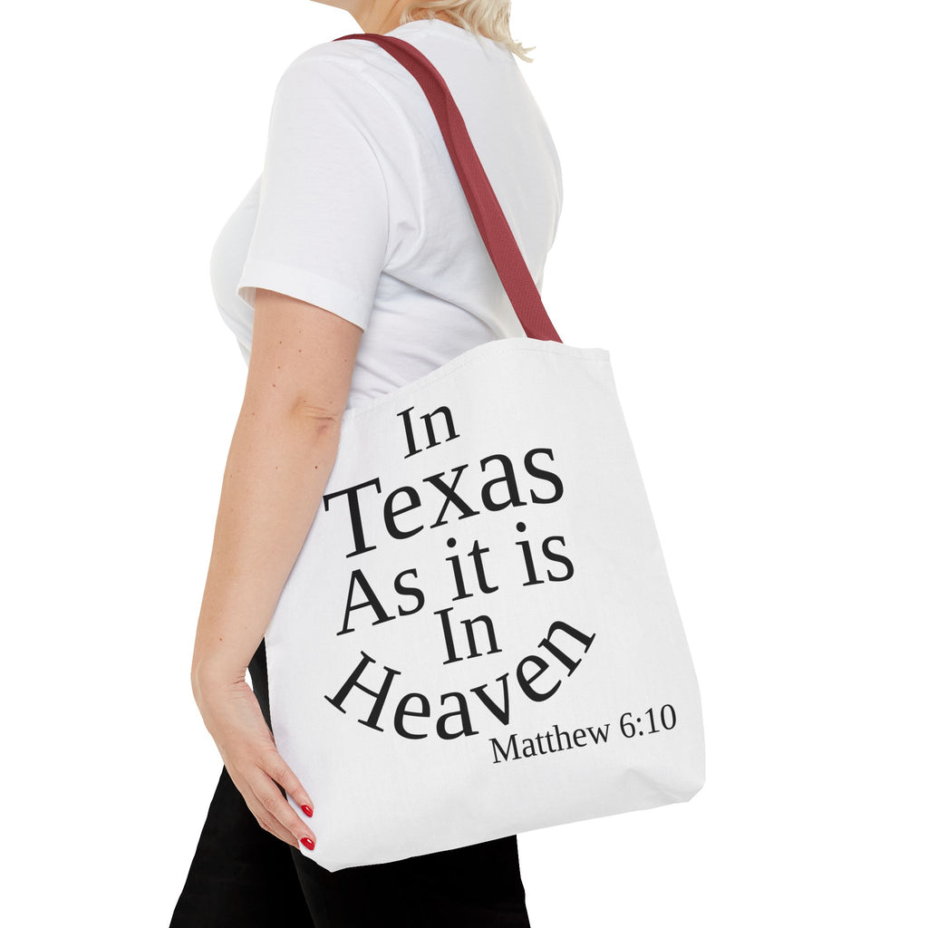 Personalized White Matthew 6:10 Bible Verse Tote Bag, City Or State | Market Grocery Craft Festival Outing, Lightweight Sturdy Polyester
