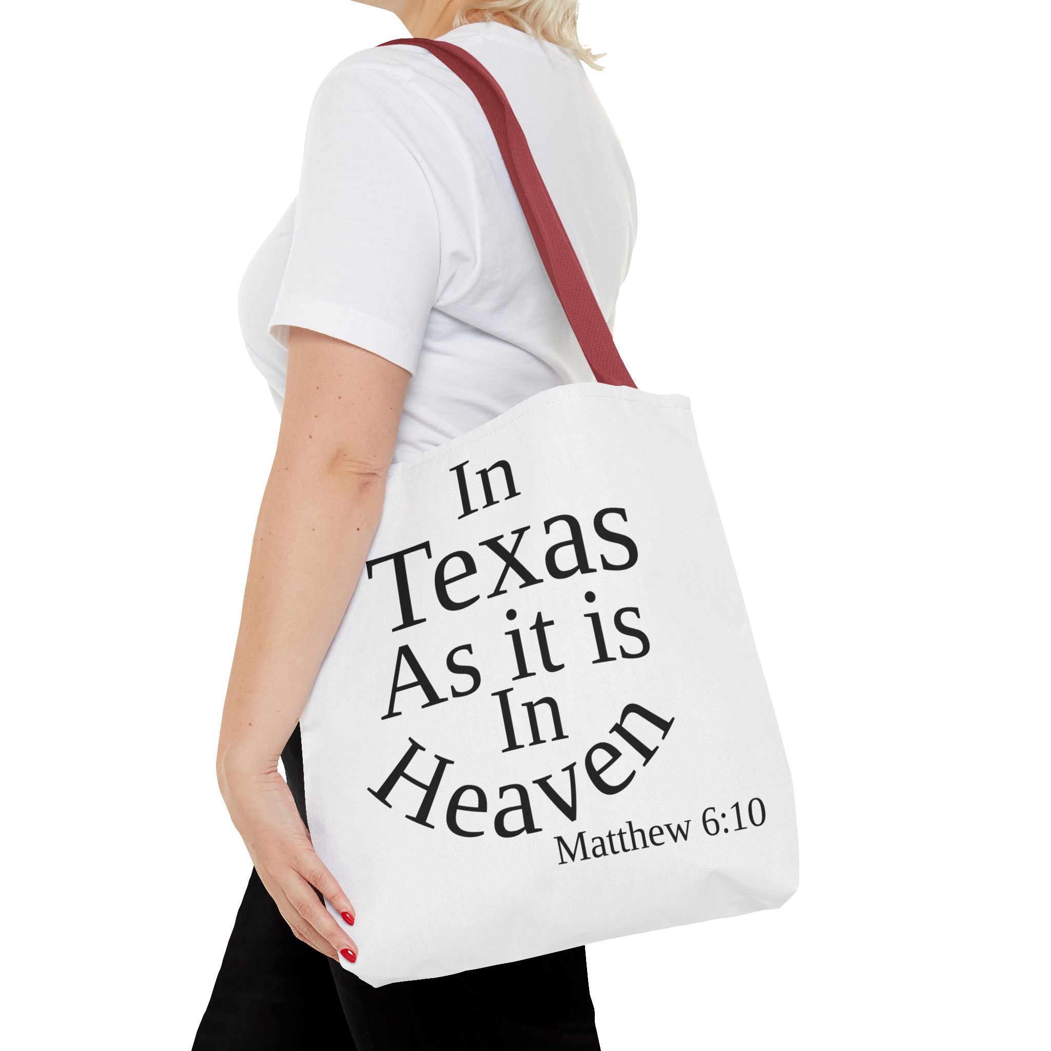 Personalized White Matthew 6:10 Bible Verse Tote Bag, City Or State | Market Grocery Craft Festival Outing, Lightweight Sturdy Polyester