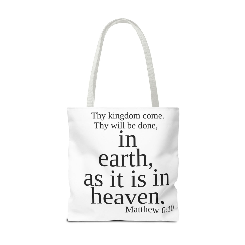 Personalized White Matthew 6:10 Bible Verse Tote Bag, City Or State | Market Grocery Craft Festival Outing, Lightweight Sturdy Polyester