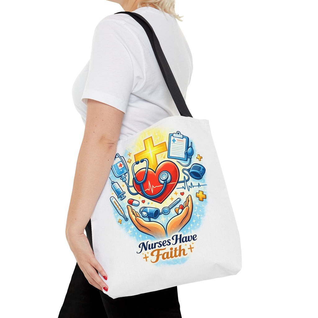 Nurses Have Faith White Tote Bag | All-Over Print Tote