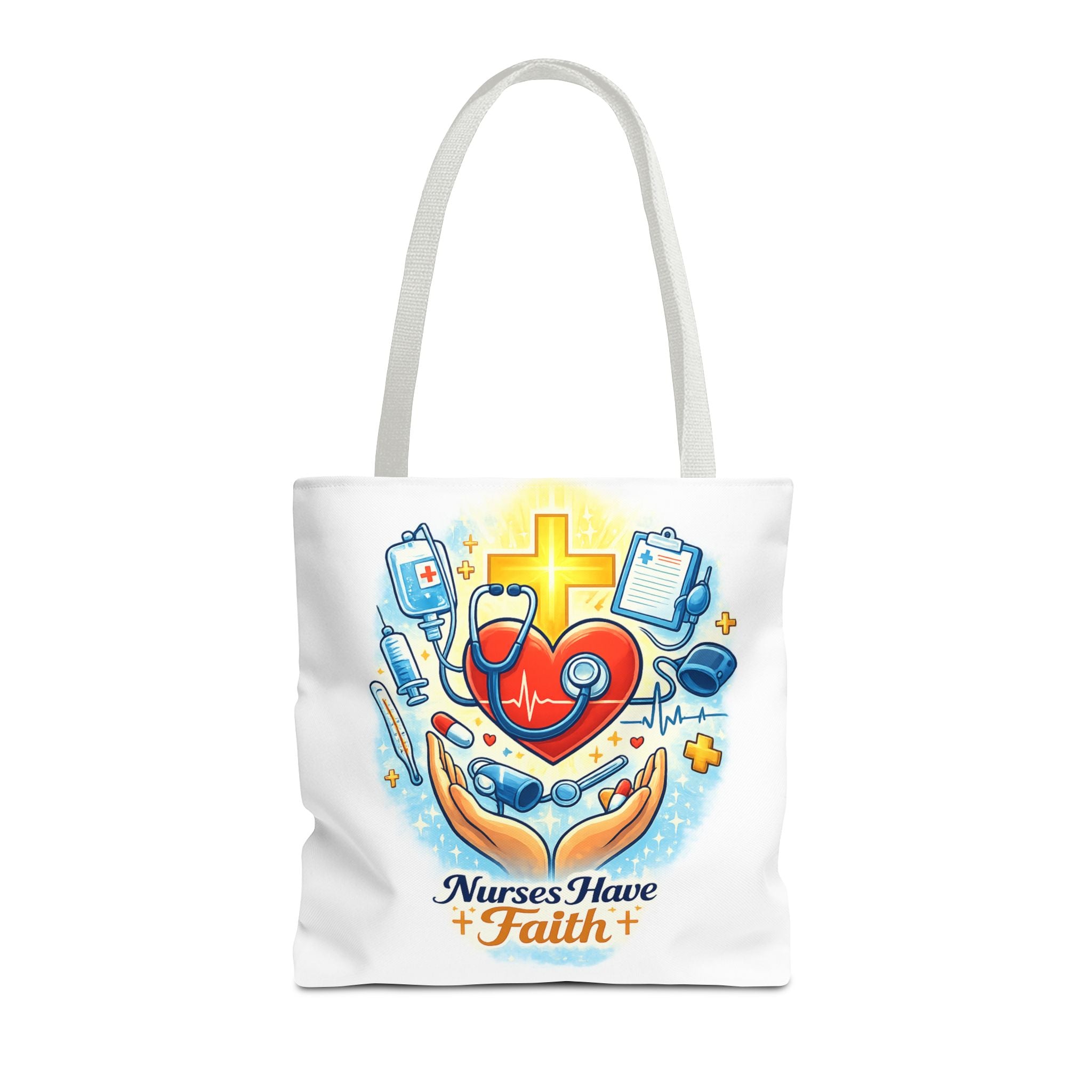 Nurses Have Faith White Tote Bag | All-Over Print Tote