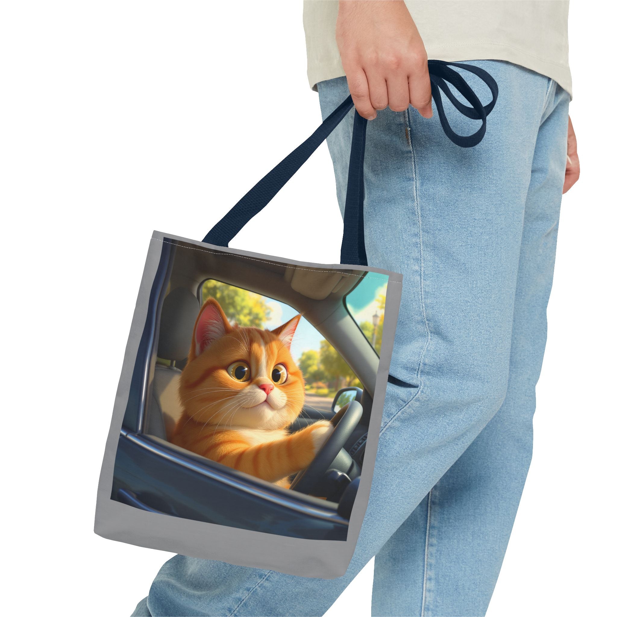 Cat in Car 1 Tote Bag, Cat Lover Gift, Animal Print Grocery Bag, Cute Kitten Shoulder Bag, Cat Lady Purse