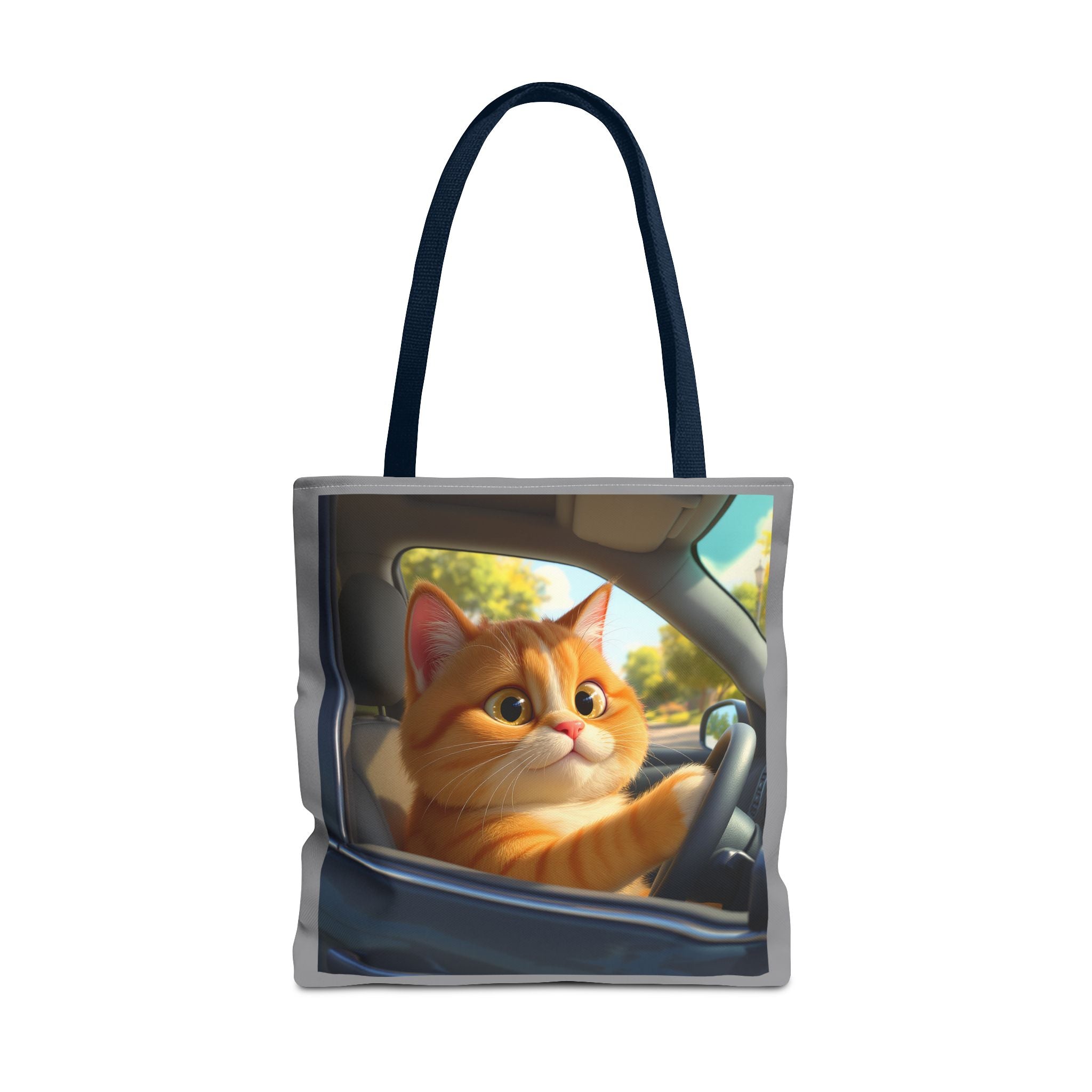 Cat in Car 1 Tote Bag, Cat Lover Gift, Animal Print Grocery Bag, Cute Kitten Shoulder Bag, Cat Lady Purse
