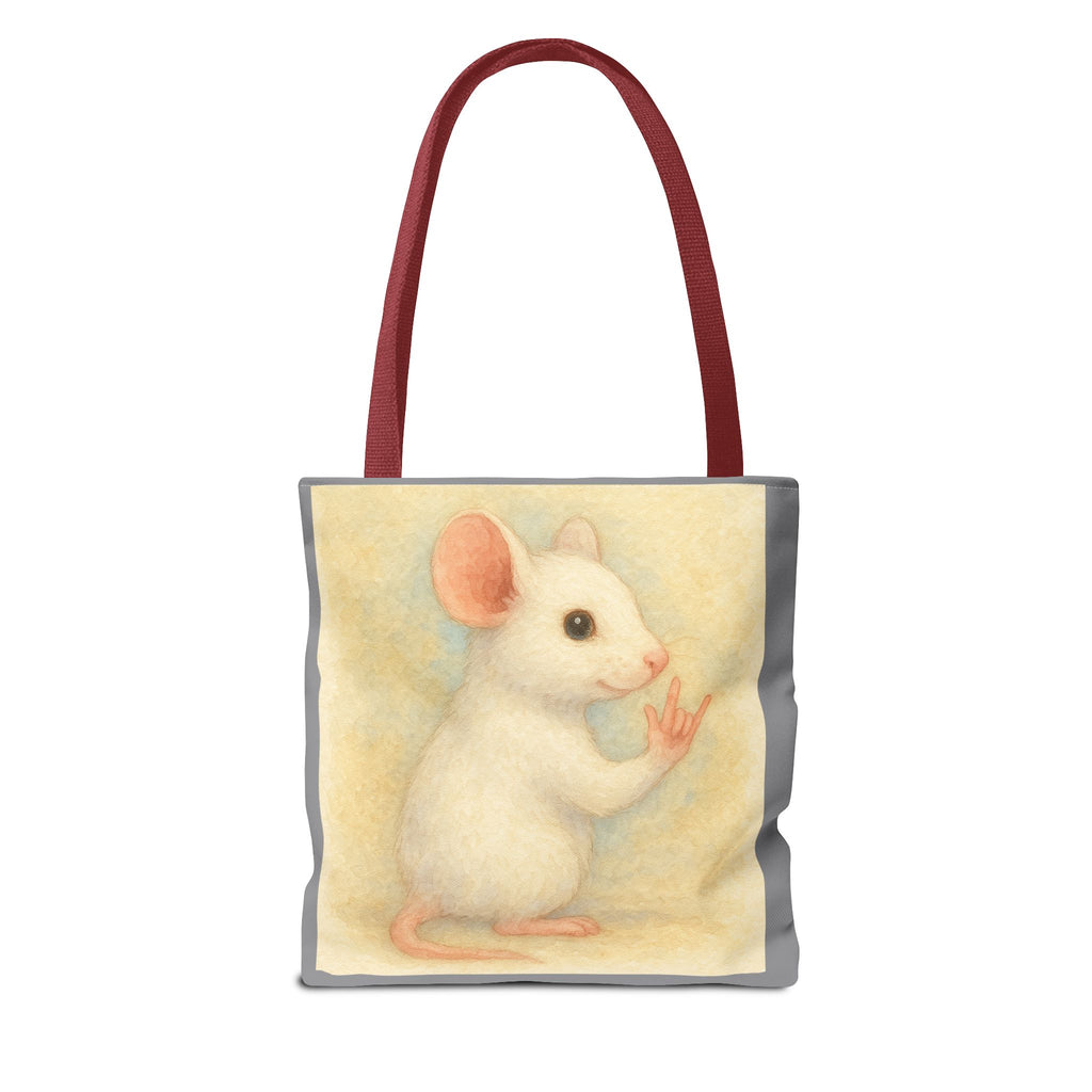 Tote Bag - White Mouse I Love You, Cute Animal Print, Carry-All Shoulder Bag, Reusable Shopping Tote, Gift for Animal Lovers