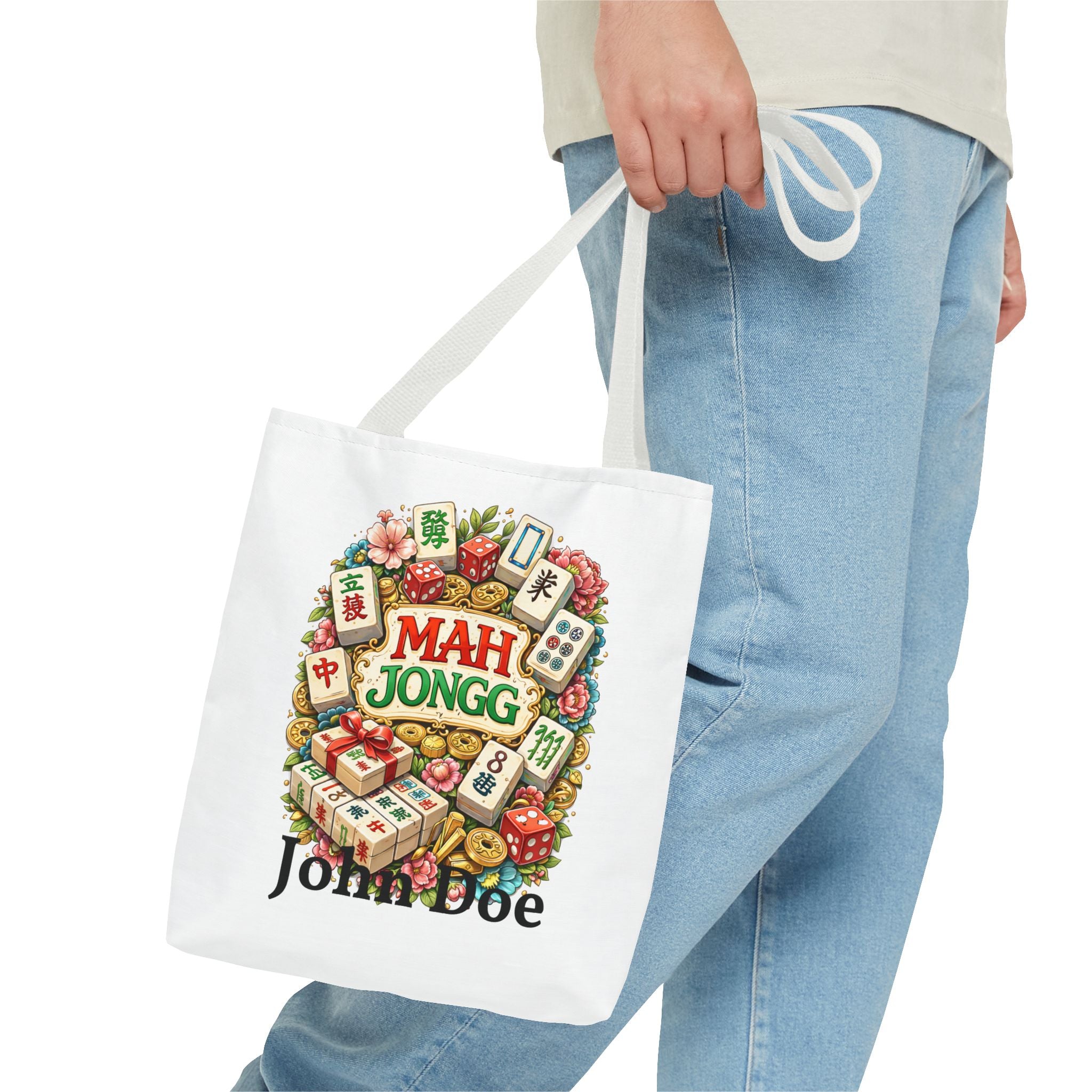 Personalize White American Mahjongg Tiles Tote Bag | All-Over Print Tote
