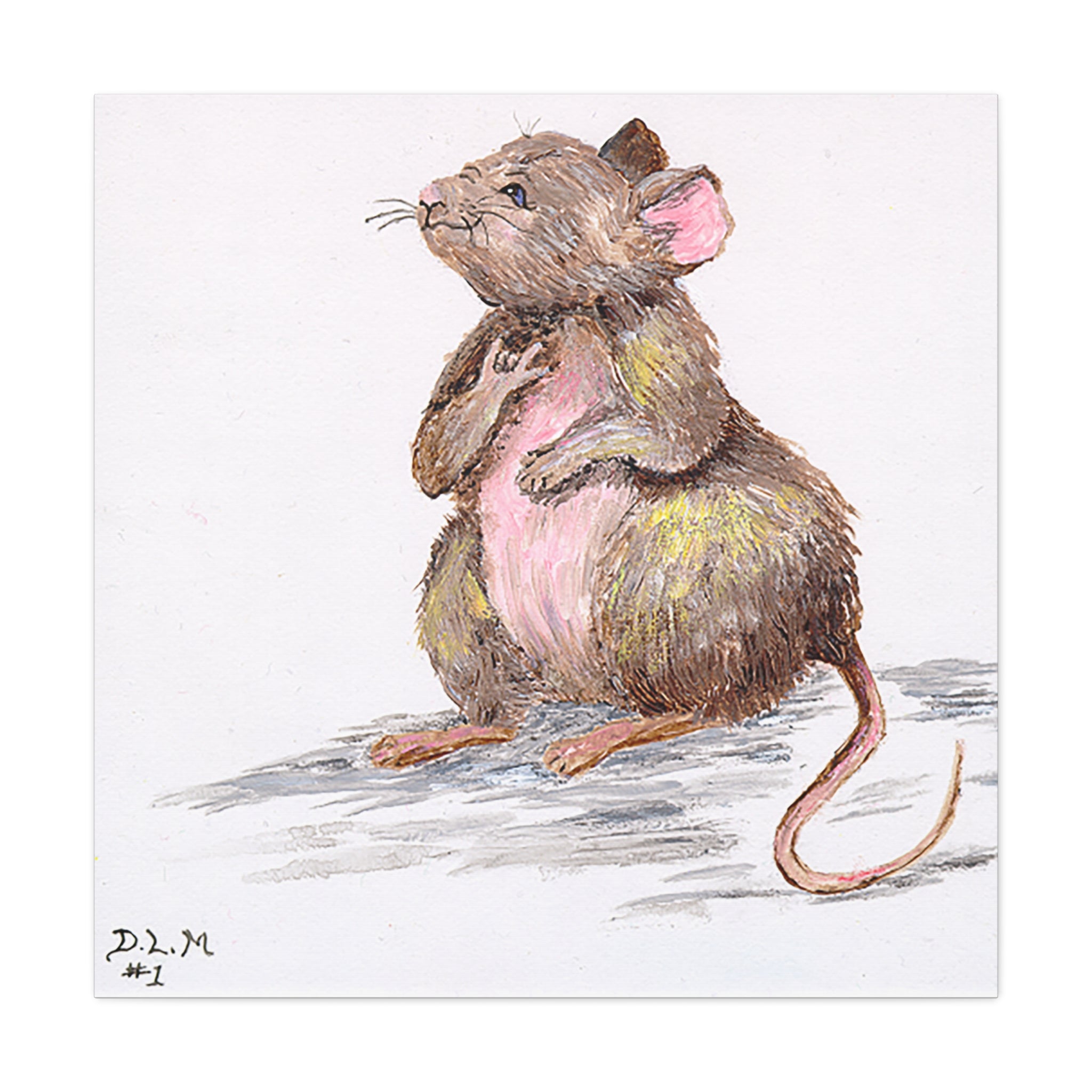 Canvas Art, Handpainted Mouse 'I Love You' Type #1; Artist - DLM, Stretched Canvas Print Wall Decor, Cute Animal Art, Unique Gift Idea