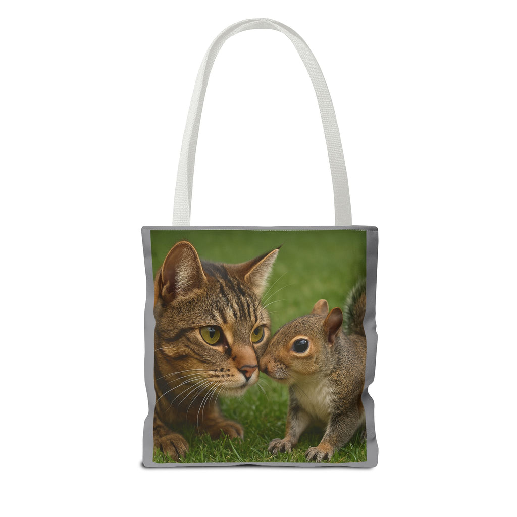 Squirrel and Cat Tote Bag - Cute Animal Print Shopping Bag, Eco-Friendly Reusable Grocery Bag, Gift for Animal Lovers, Nature Tote,