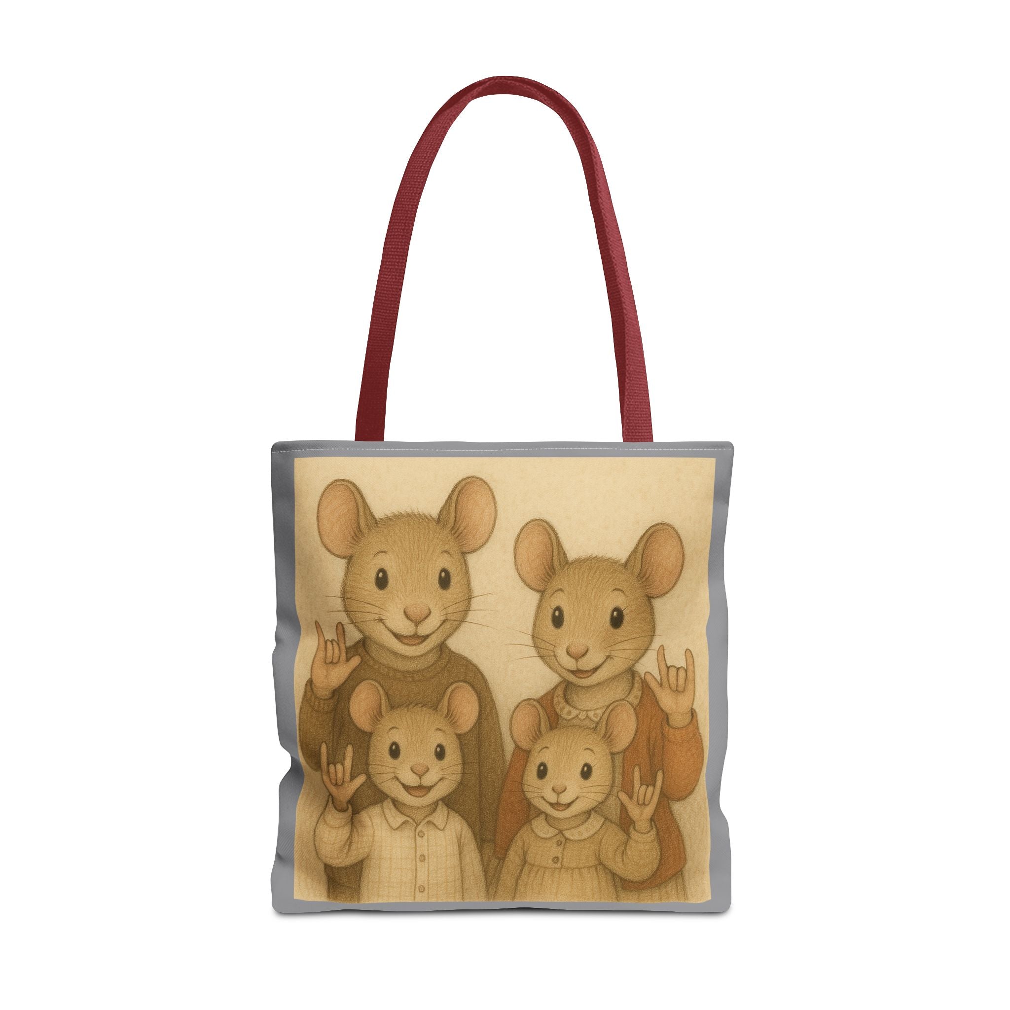 Tote Bag - Mouse Family I Love You, Cute Animal Print, Carry-All Shoulder Bag, Reusable Shopping Tote, Gift for Animal Lovers