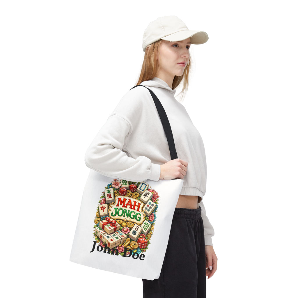 Personalize White American Mahjongg Tiles Tote Bag | All-Over Print Tote