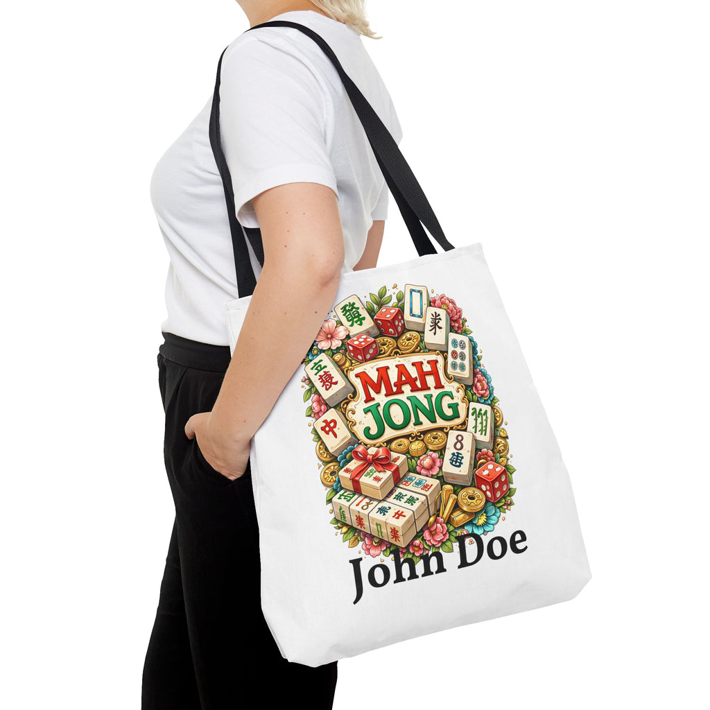 Personalize White Mahjong Tiles Tote Bag | All-Over Print Tote