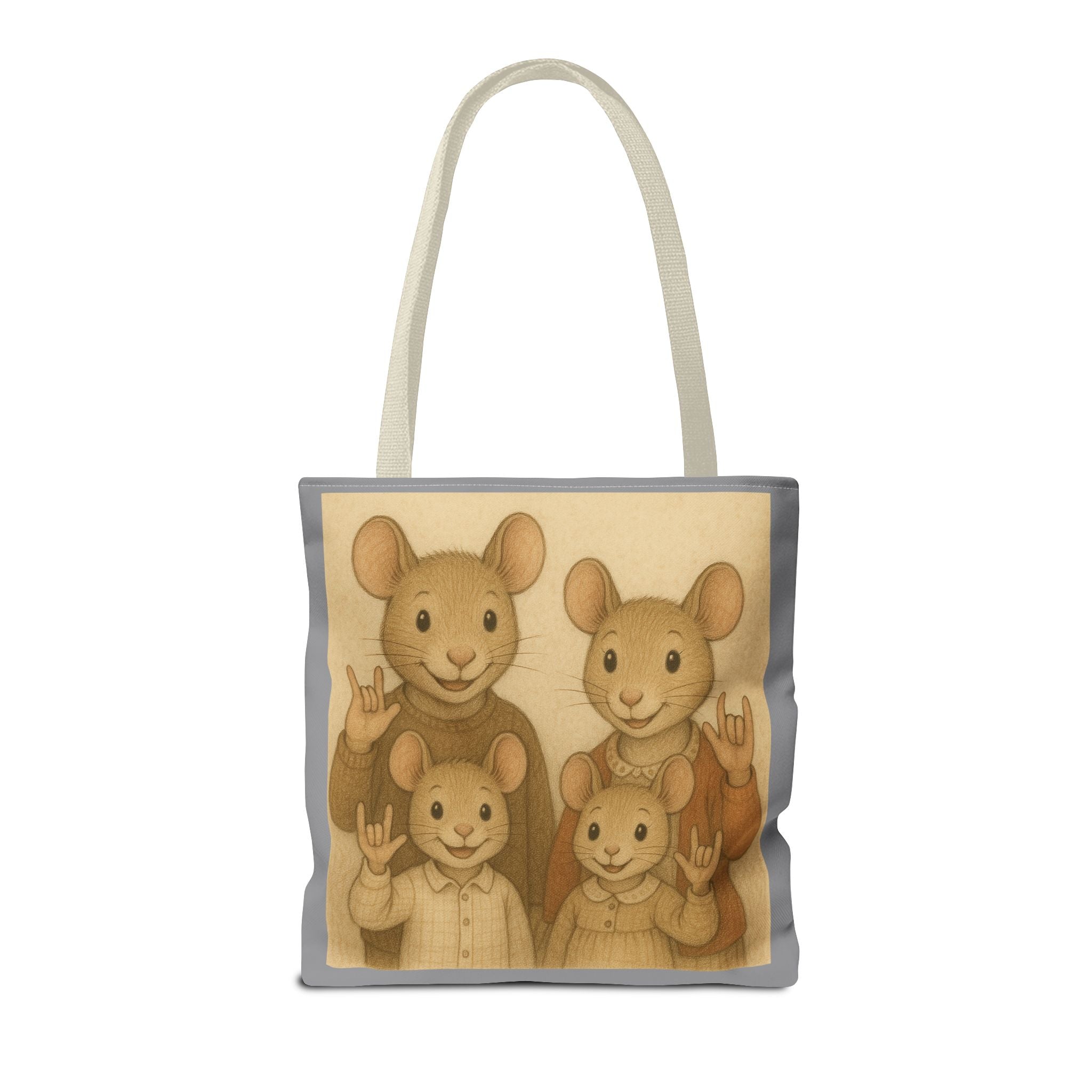 Tote Bag - Mouse Family I Love You, Cute Animal Print, Carry-All Shoulder Bag, Reusable Shopping Tote, Gift for Animal Lovers