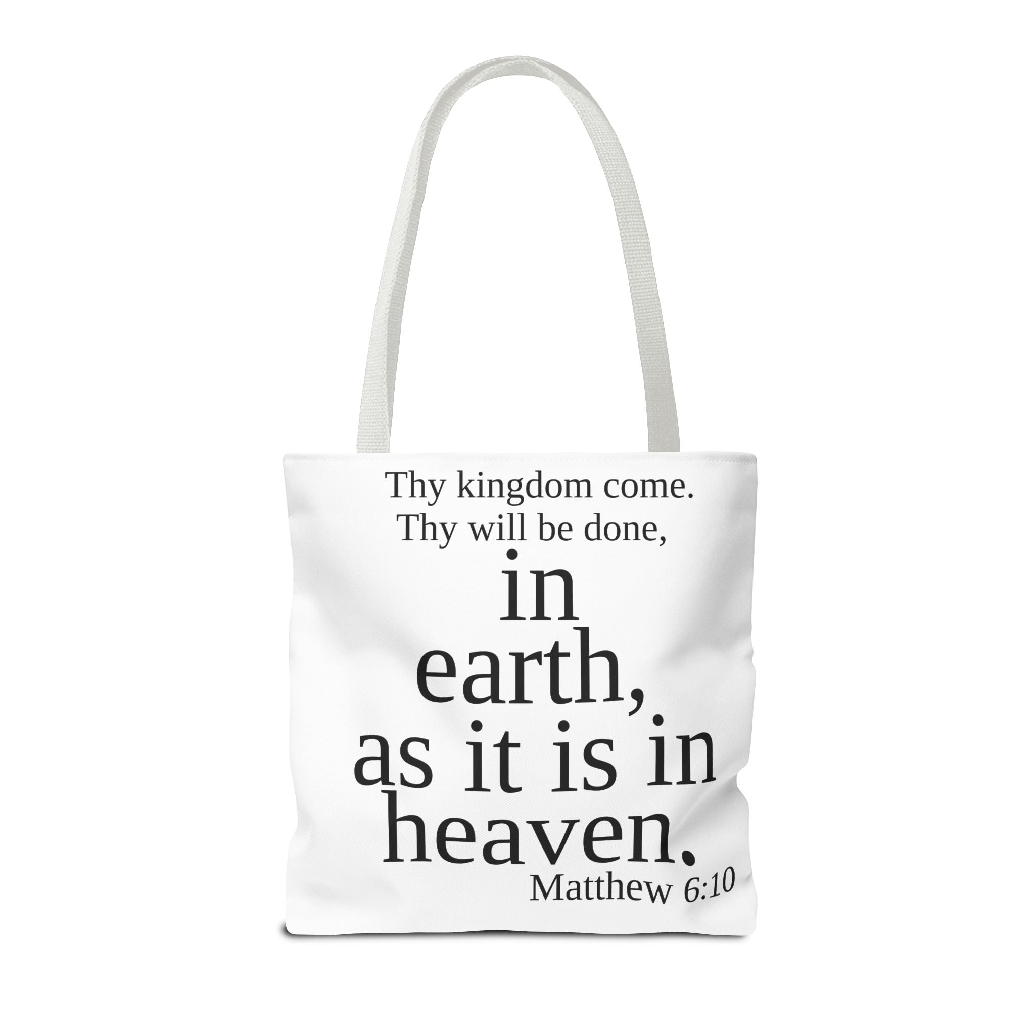 Personalized White Matthew 6:10 Bible Verse Tote Bag, City Or State | Market Grocery Craft Festival Outing, Lightweight Sturdy Polyester