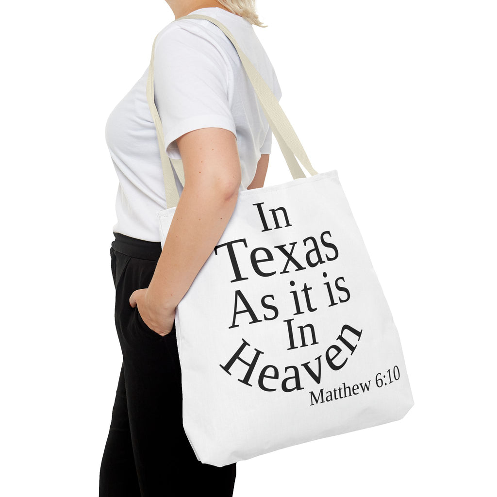 Personalized White Matthew 6:10 Bible Verse Tote Bag, City Or State | Market Grocery Craft Festival Outing, Lightweight Sturdy Polyester