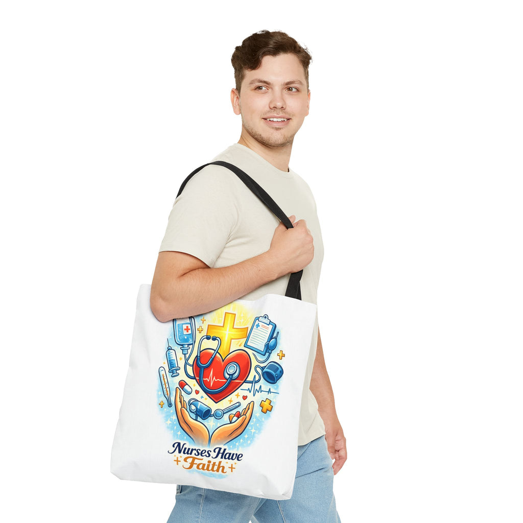 Nurses Have Faith White Tote Bag | All-Over Print Tote