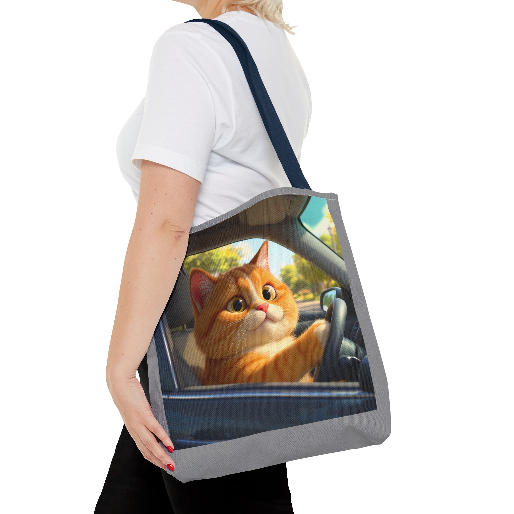 Cat in Car 1 Tote Bag, Cat Lover Gift, Animal Print Grocery Bag, Cute Kitten Shoulder Bag, Cat Lady Purse