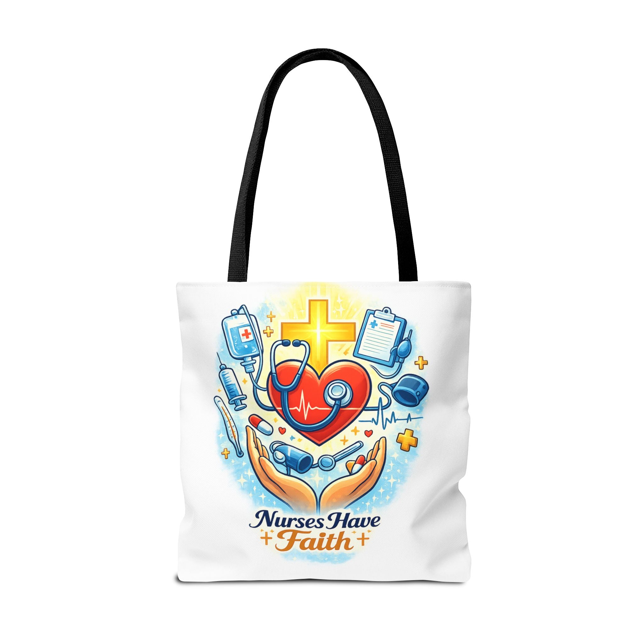Nurses Have Faith White Tote Bag | All-Over Print Tote