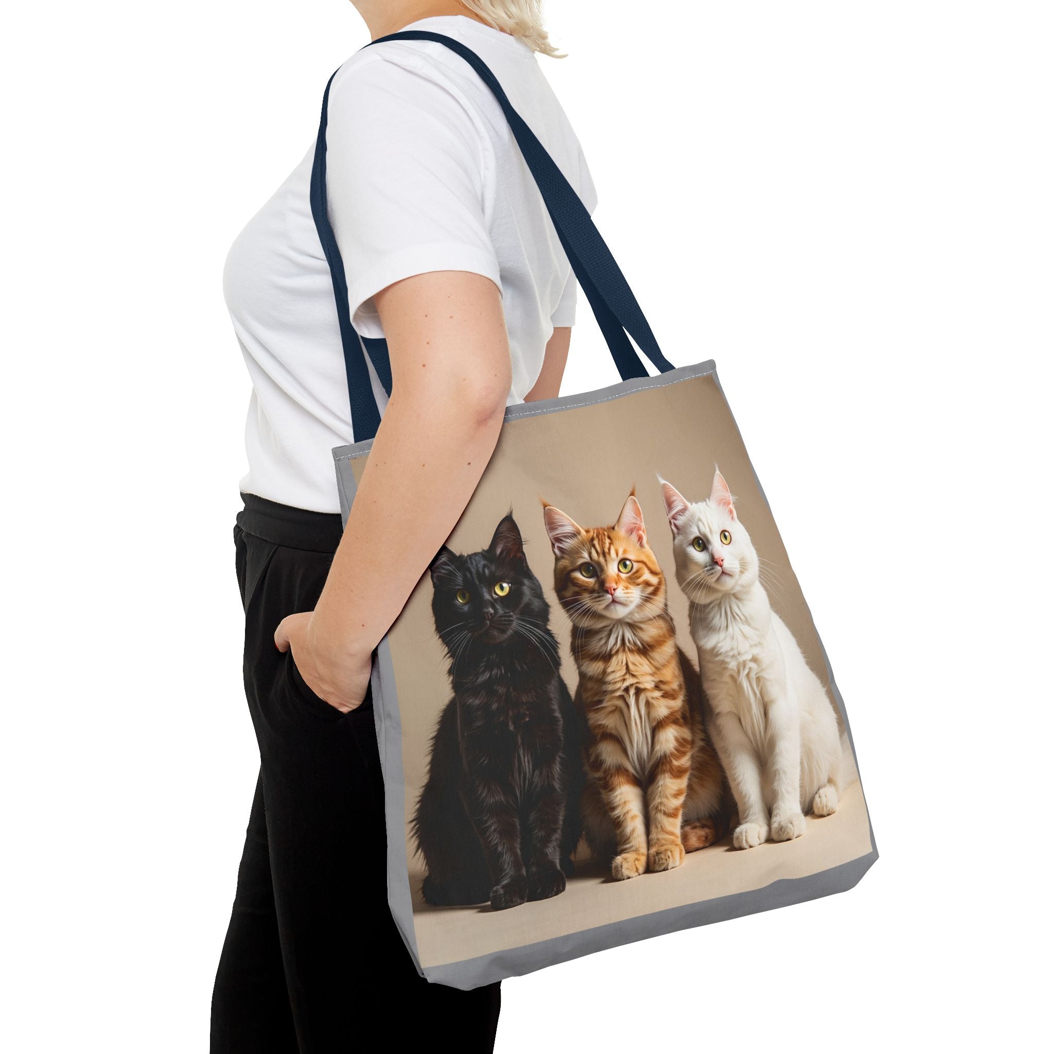 Tote Bag - Three Sitting Cats, Carry-All Shoulder Bag, Reusable Shopping Tote, Gift for Animal Lovers