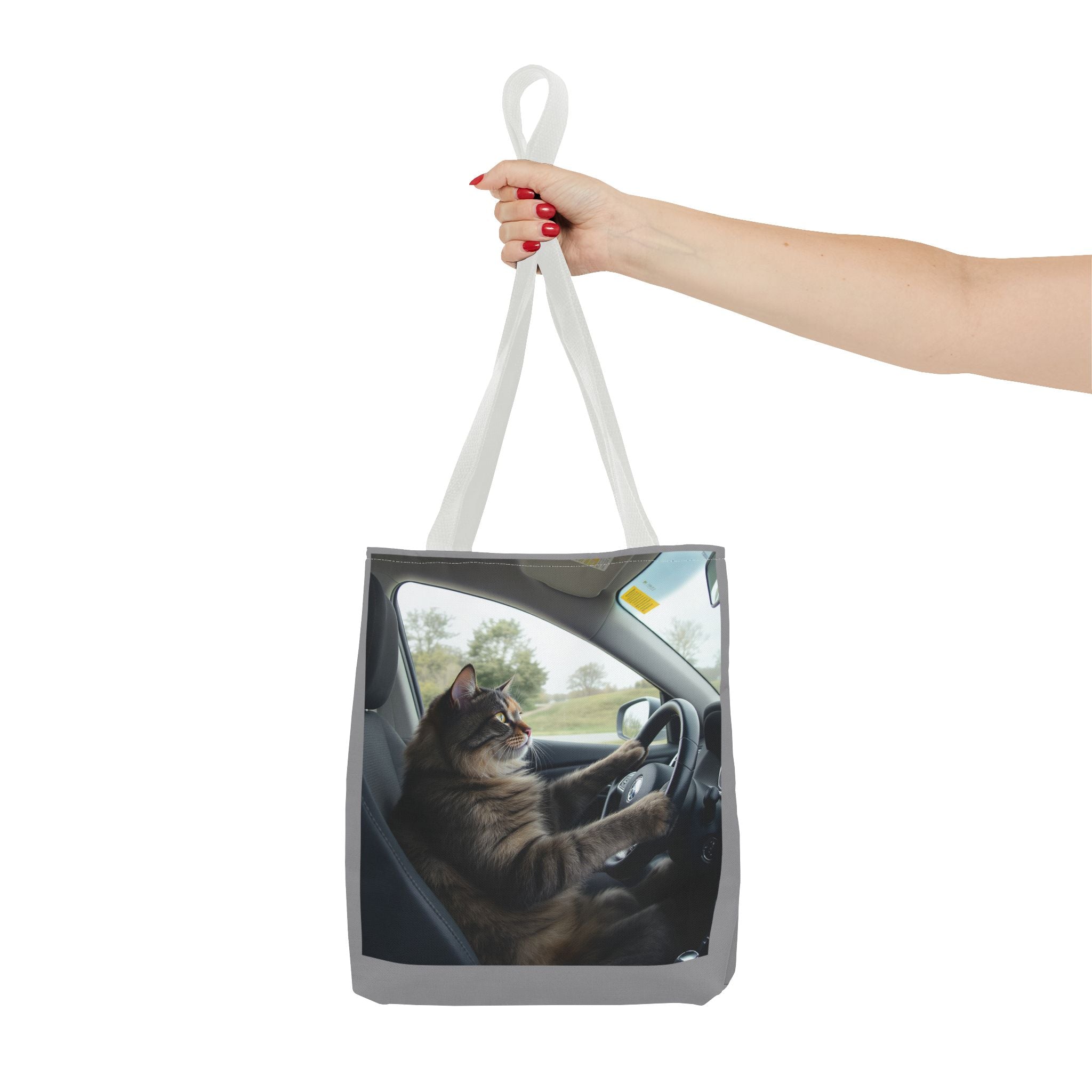 Cat in Car 2 Tote Bag, Cat Lover Gift, Animal Print Grocery Bag, Cute Kitten Shoulder Bag, Cat Lady Purse