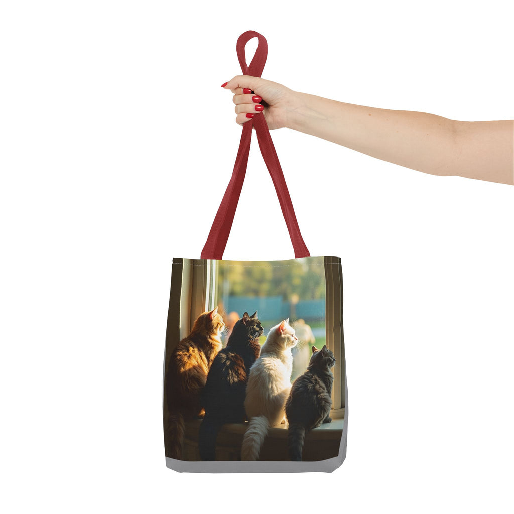 Tote Bag - Four Cats in Window, Carry-All Shoulder Bag, Reusable Shopping Tote, Gift for Animal Lovers
