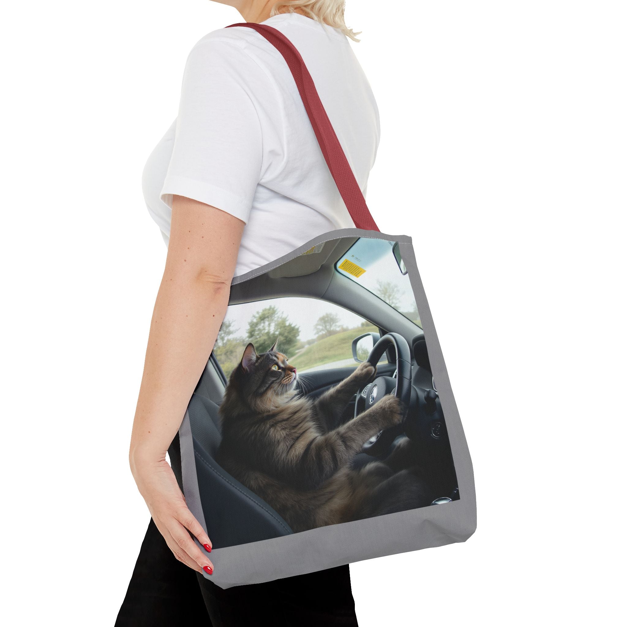 Cat in Car 2 Tote Bag, Cat Lover Gift, Animal Print Grocery Bag, Cute Kitten Shoulder Bag, Cat Lady Purse