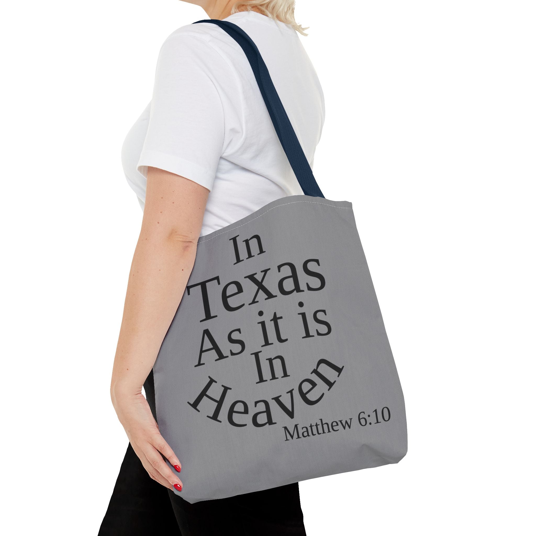 Personalized Grey Matthew 6:10 Bible Verse Tote Bag, City Or State | Market Grocery Book Craft Festival Outing, Lightweight Sturdy Polyester