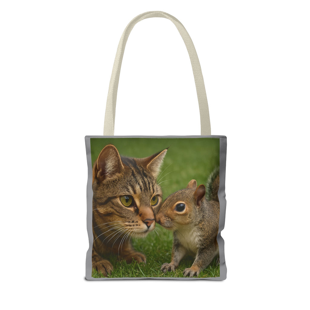 Squirrel and Cat Tote Bag - Cute Animal Print Shopping Bag, Eco-Friendly Reusable Grocery Bag, Gift for Animal Lovers, Nature Tote,