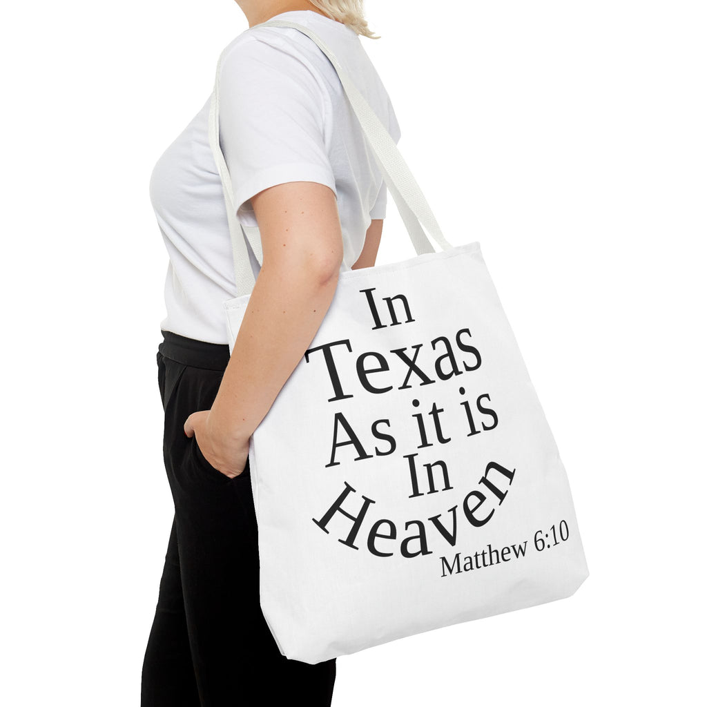 Personalized White Matthew 6:10 Bible Verse Tote Bag, City Or State | Market Grocery Craft Festival Outing, Lightweight Sturdy Polyester