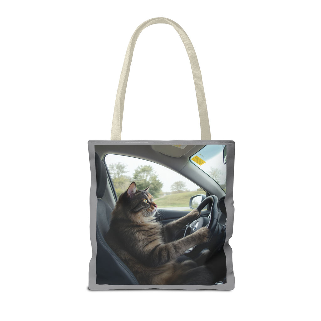 Cat in Car 2 Tote Bag, Cat Lover Gift, Animal Print Grocery Bag, Cute Kitten Shoulder Bag, Cat Lady Purse