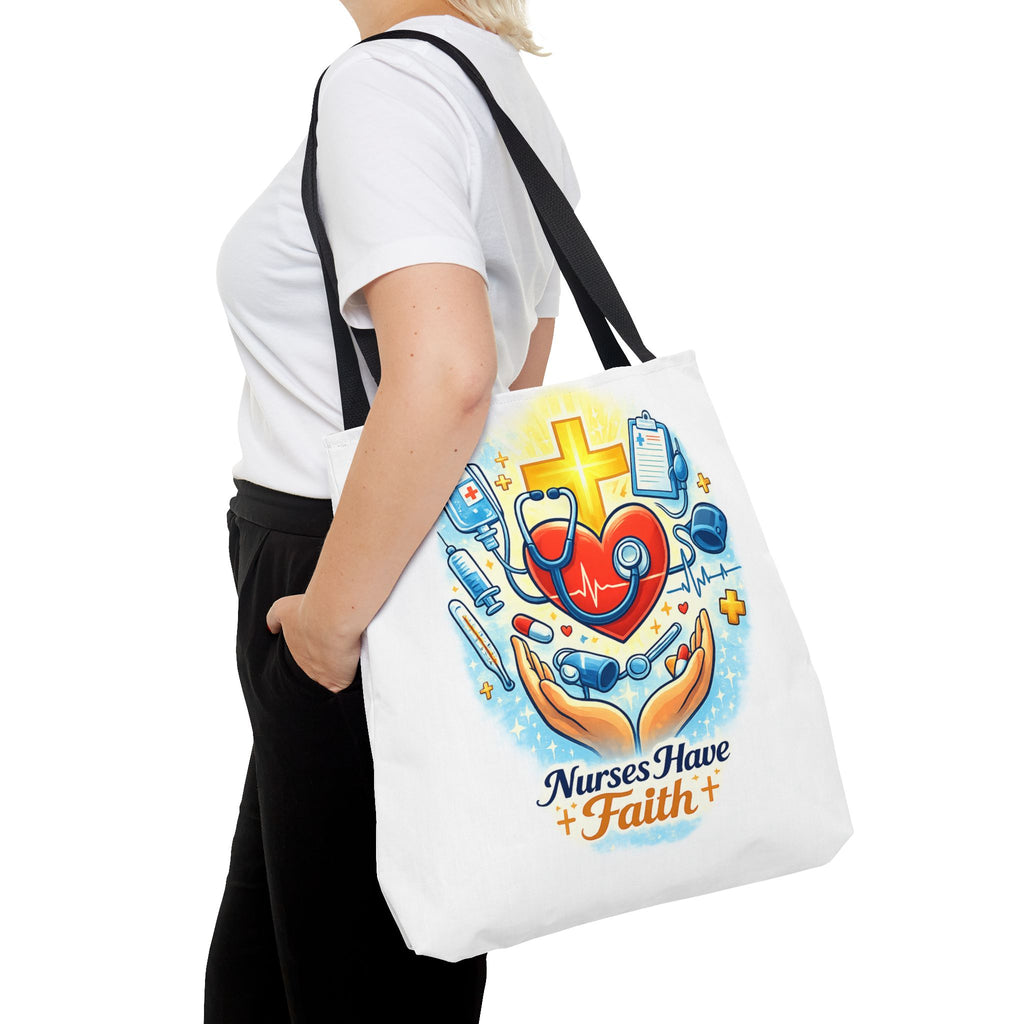 Nurses Have Faith White Tote Bag | All-Over Print Tote