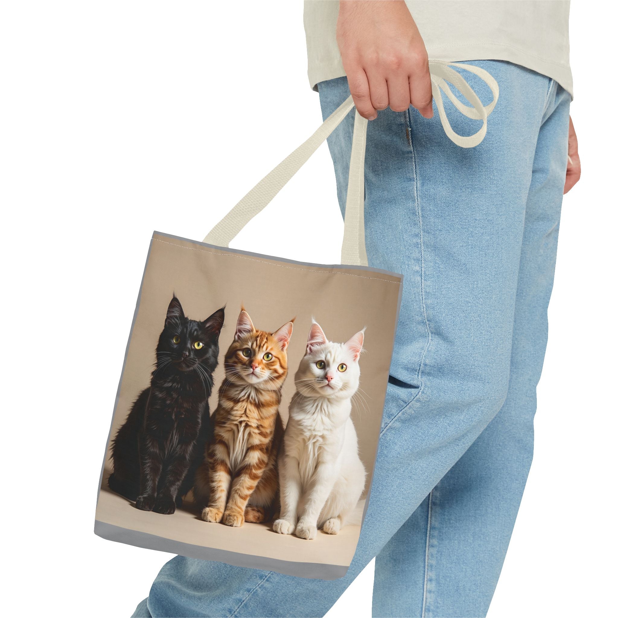 Tote Bag - Three Sitting Cats, Carry-All Shoulder Bag, Reusable Shopping Tote, Gift for Animal Lovers