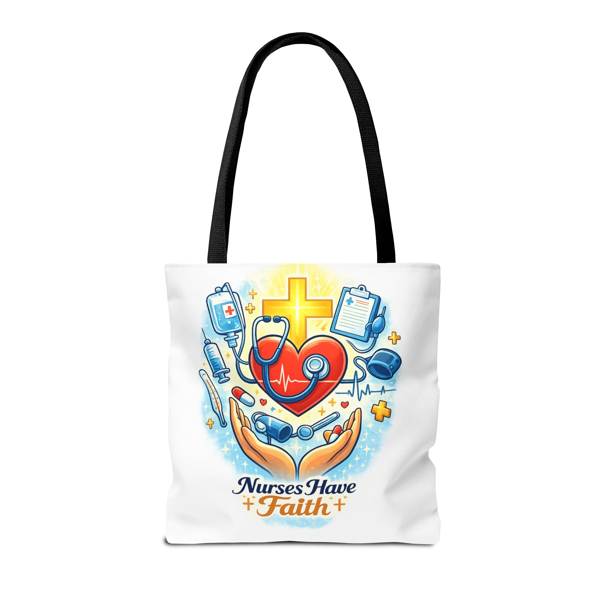 Nurses Have Faith White Tote Bag | All-Over Print Tote